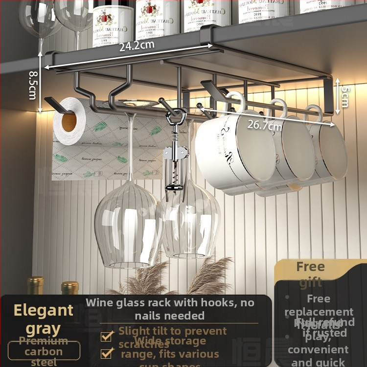 Nástenný držiak na poháre na víno, bez vŕtania, z karbónovej ocele, moderný minimalistický štýl, Ermo