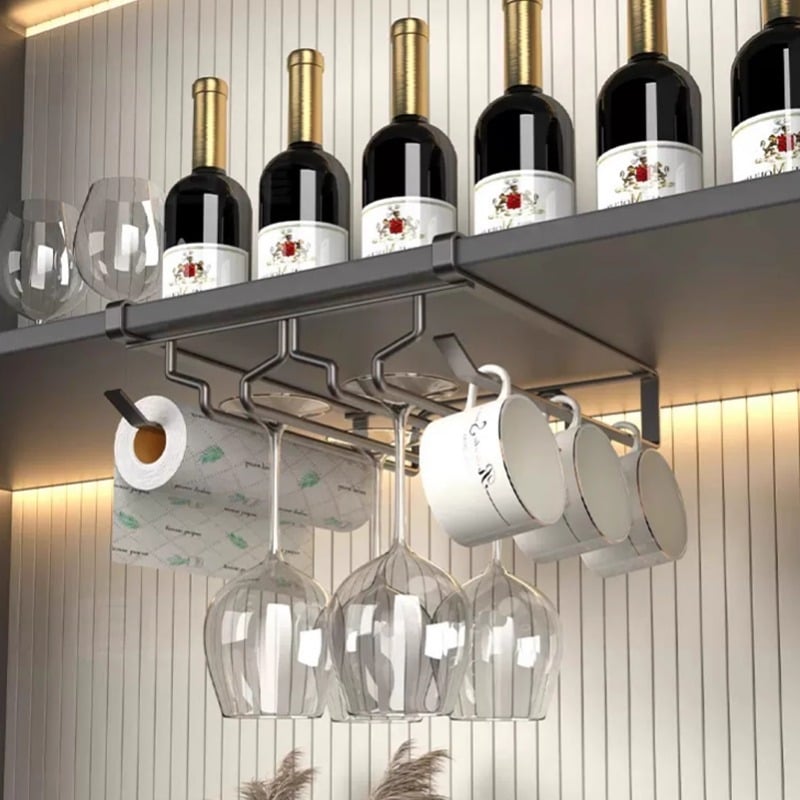 Стенно окачване за чаши за вино, без пробиване, от карбонова стомана, модерен минималистичен стил, Ermo