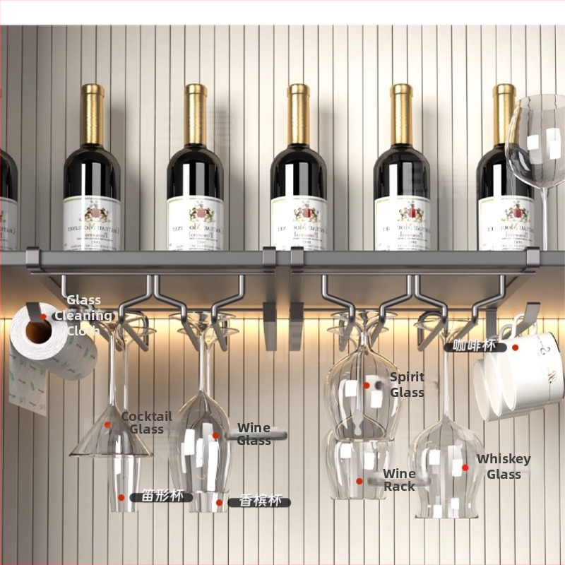 Nástenný držiak na poháre na víno, bez vŕtania, z karbónovej ocele, moderný minimalistický štýl, Ermo