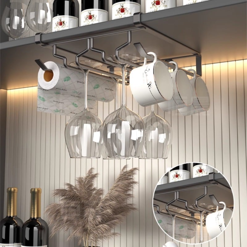 Стенно окачване за чаши за вино, без пробиване, от карбонова стомана, модерен минималистичен стил, Ermo