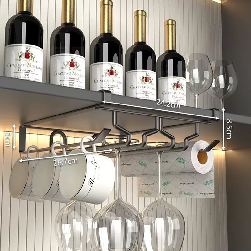 Стенно окачване за чаши за вино, без пробиване, от карбонова стомана, модерен минималистичен стил, Ermo