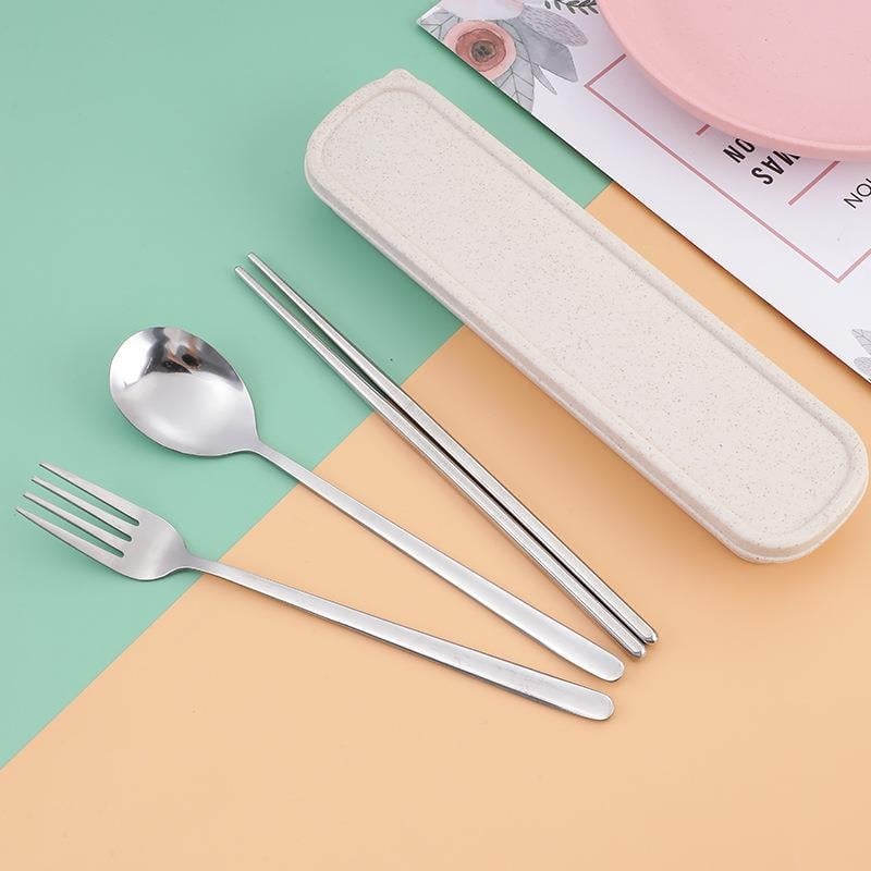 Κορεατικού στιλ φορητό σετ μαχαιροπίρουνων από ανοξείδωτο χάλυβα 410 — περιλαμβάνει 2 chopsticks, 1 κουτάλι, 1 πιρούνι και θήκη αποθήκευσης