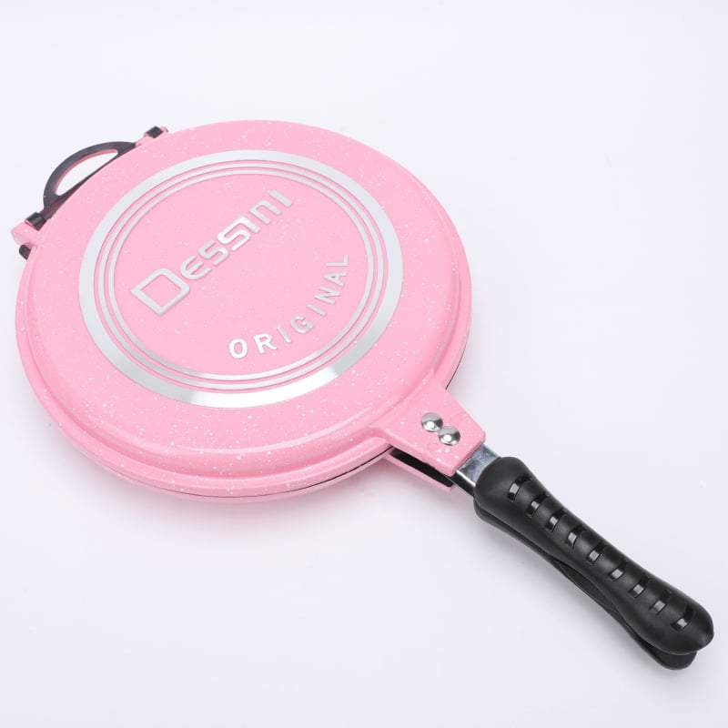 Okrugla aluminijska dvostruka tava s ravnim dnom - non-stick, bez dima; pogodna za prženje steakova; kompatibilna s indukcijskim, plinskim i običnim štednjacima; aluminijski poklopac.