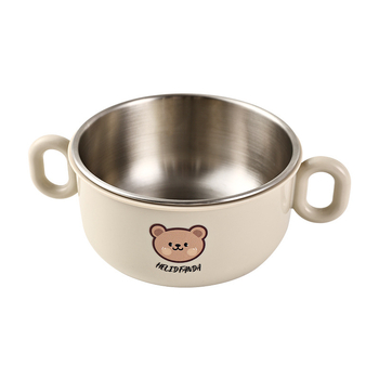 Dječji set posuđa od nehrđajućeg čelika – zdjela s dvostrukim držajem, otporna na pad, protiv opeklina, kvaliteta hrane, crtani stil, za djecu od 12 mjeseci i više