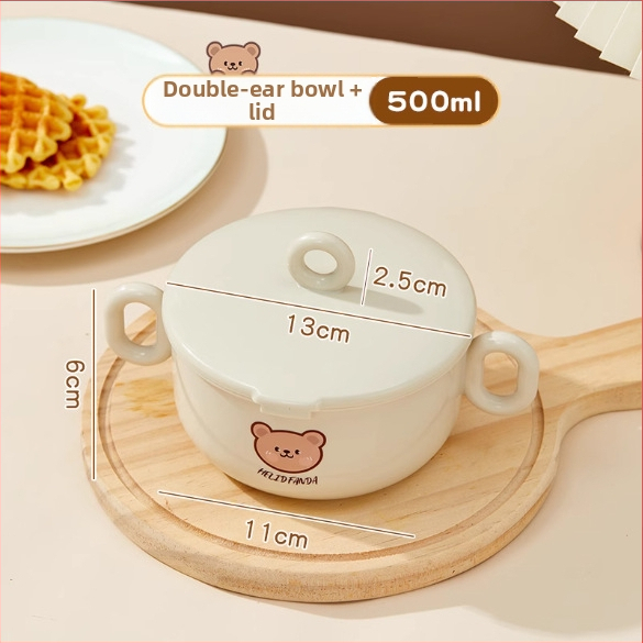 Dječji set posuđa od nehrđajućeg čelika – zdjela s dvostrukim držajem, otporna na pad, protiv opeklina, kvaliteta hrane, crtani stil, za djecu od 12 mjeseci i više