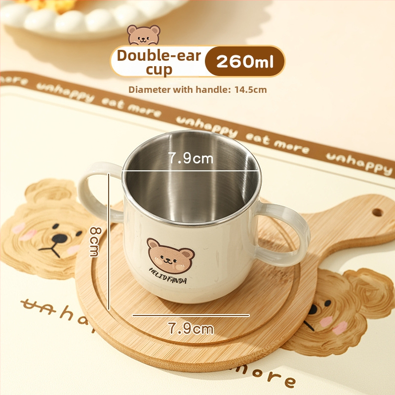 Dječji set posuđa od nehrđajućeg čelika – zdjela s dvostrukim držajem, otporna na pad, protiv opeklina, kvaliteta hrane, crtani stil, za djecu od 12 mjeseci i više