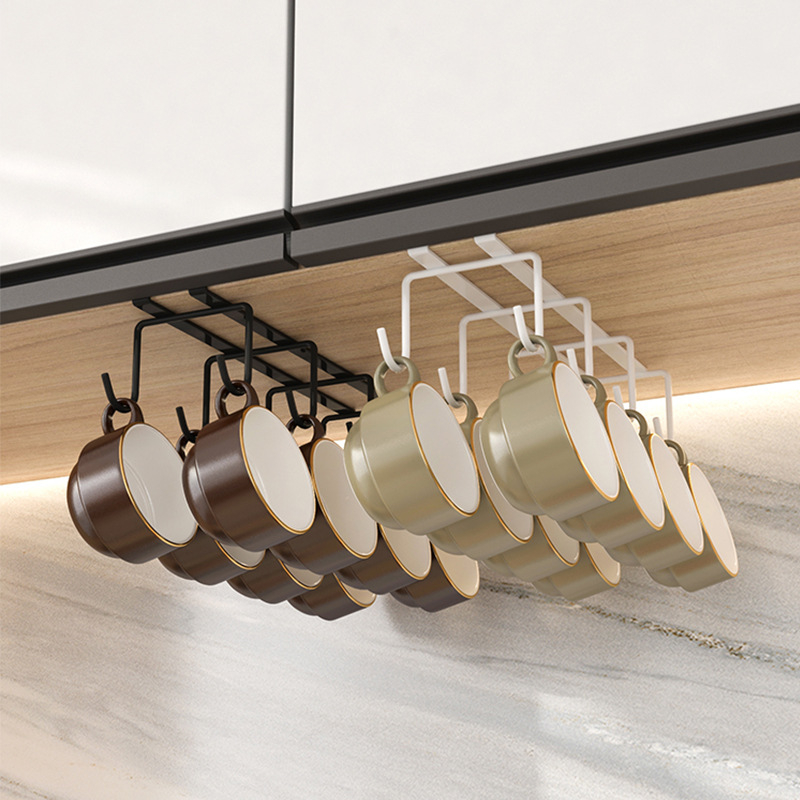 Ραφιέρα για κούπες από σίδηρο με σύρμα, κρεμαστή στον τοίχο, χωρίς οπές, μοντέρνο μίνιμαλιστικό στυλ