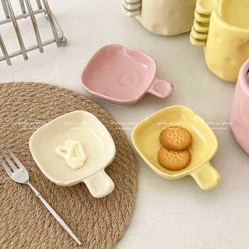 Πορσελάνινο πιάτο ντιπ με λαβή, ιαπωνικού στιλ, ακανόνιστος σχήματος, κατάλληλο για φούρνο μικροκυμάτων, για σάλτσα σόγιας και ξύδι