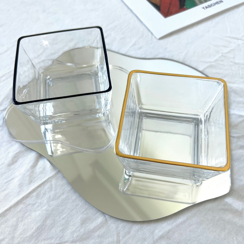 Γυάλινο τετράγωνο πιάτο σερβιρίσματος με δίσκο και διαμερίσματα, κατάλληλο για φούρνο μικροκυμάτων, στυλ ελαφριάς πολυτέλειας ρετρό