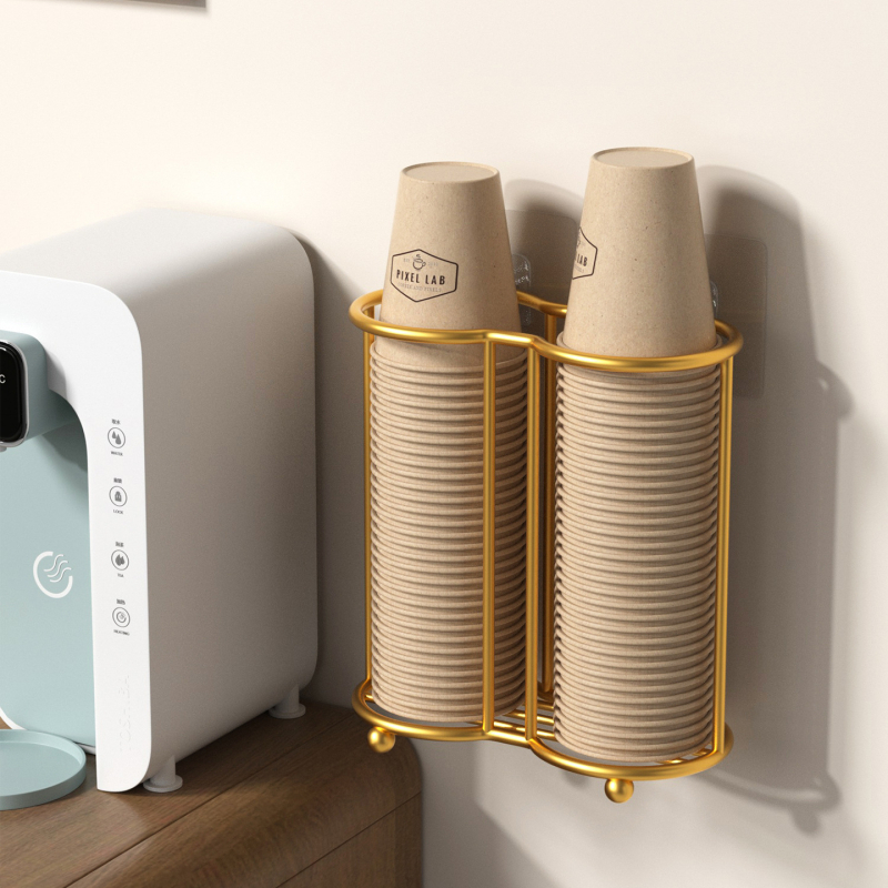 Suport de pahare montat pe perete, dublu etajat, din fier în stil art, rezistent la temperaturi înalte, montaj fără găuri