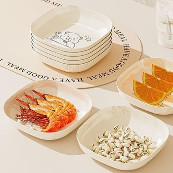 Πλαστικό ορθογώνιο πιάτο με μοτίβο χαριτωμένου αρκούδου, σχεδιασμός σε ιαπωνικό στυλ; δυνατότητα εκτύπωσης λογότυπου.