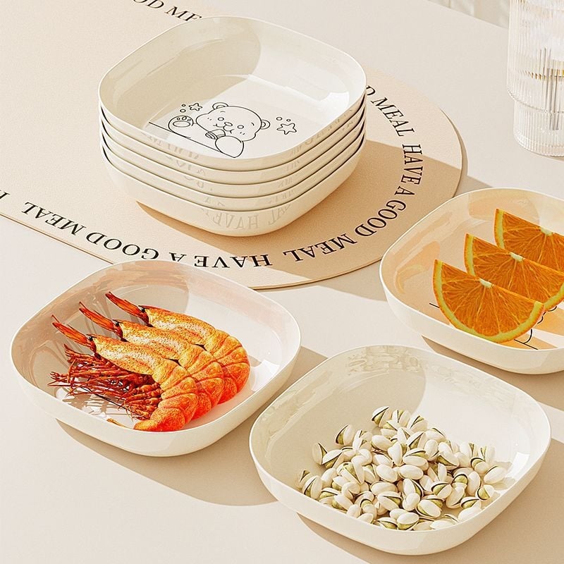 Πλαστικό ορθογώνιο πιάτο με μοτίβο χαριτωμένου αρκούδου, σχεδιασμός σε ιαπωνικό στυλ; δυνατότητα εκτύπωσης λογότυπου.