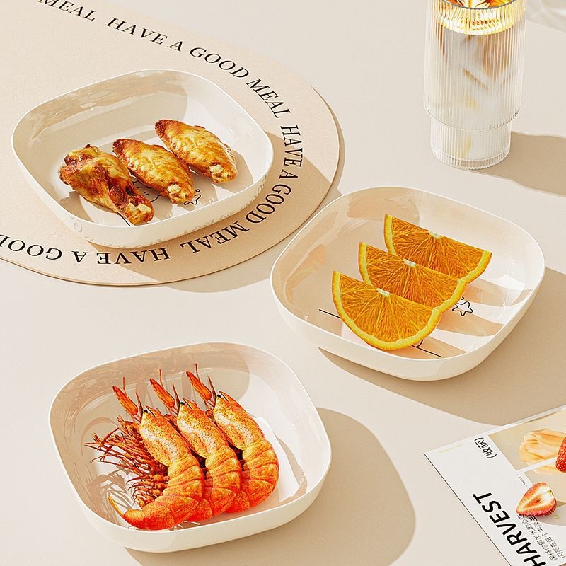 Πλαστικό ορθογώνιο πιάτο με μοτίβο χαριτωμένου αρκούδου, σχεδιασμός σε ιαπωνικό στυλ; δυνατότητα εκτύπωσης λογότυπου.