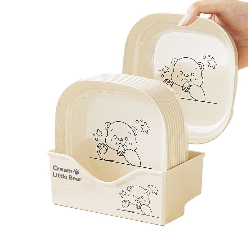 Πλαστικό ορθογώνιο πιάτο με μοτίβο χαριτωμένου αρκούδου, σχεδιασμός σε ιαπωνικό στυλ; δυνατότητα εκτύπωσης λογότυπου.