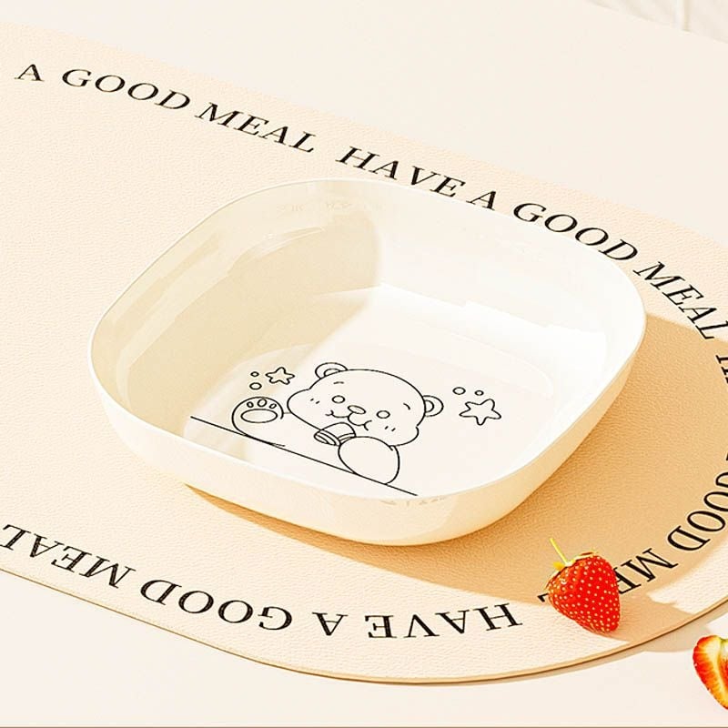 Πλαστικό ορθογώνιο πιάτο με μοτίβο χαριτωμένου αρκούδου, σχεδιασμός σε ιαπωνικό στυλ; δυνατότητα εκτύπωσης λογότυπου.