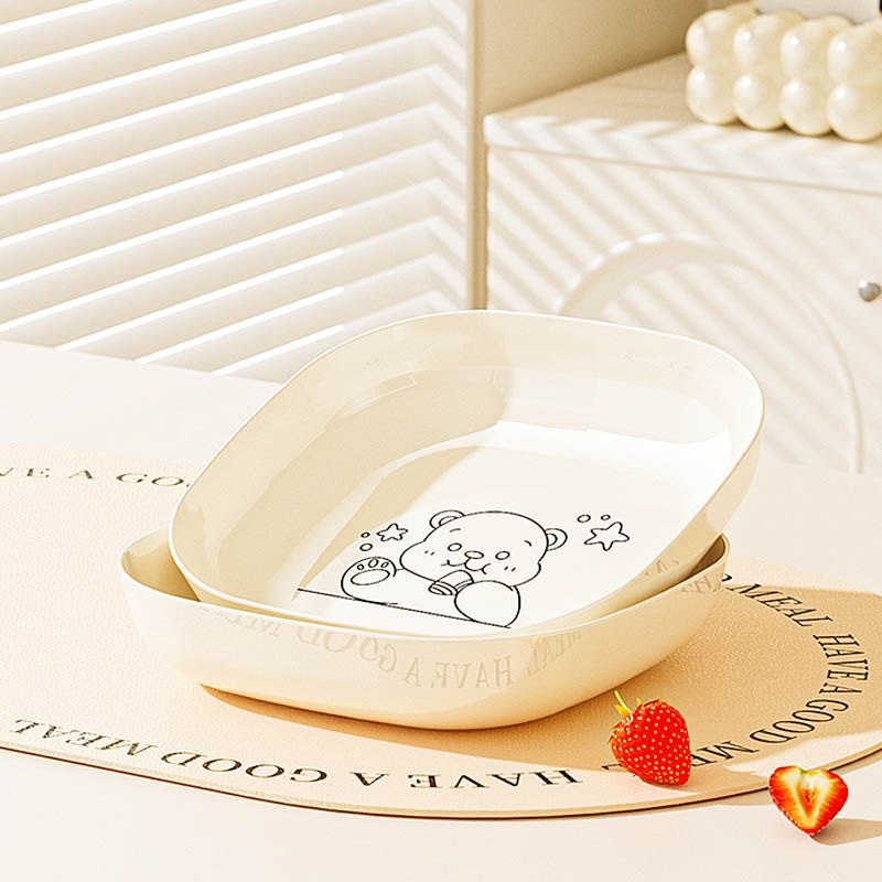 Πλαστικό ορθογώνιο πιάτο με μοτίβο χαριτωμένου αρκούδου, σχεδιασμός σε ιαπωνικό στυλ; δυνατότητα εκτύπωσης λογότυπου.