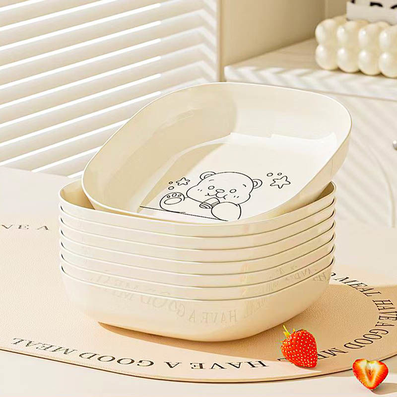 Πλαστικό ορθογώνιο πιάτο με μοτίβο χαριτωμένου αρκούδου, σχεδιασμός σε ιαπωνικό στυλ; δυνατότητα εκτύπωσης λογότυπου.