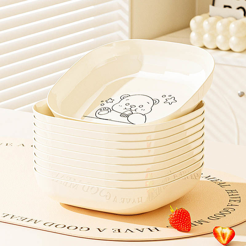 Πλαστικό ορθογώνιο πιάτο με μοτίβο χαριτωμένου αρκούδου, σχεδιασμός σε ιαπωνικό στυλ; δυνατότητα εκτύπωσης λογότυπου.