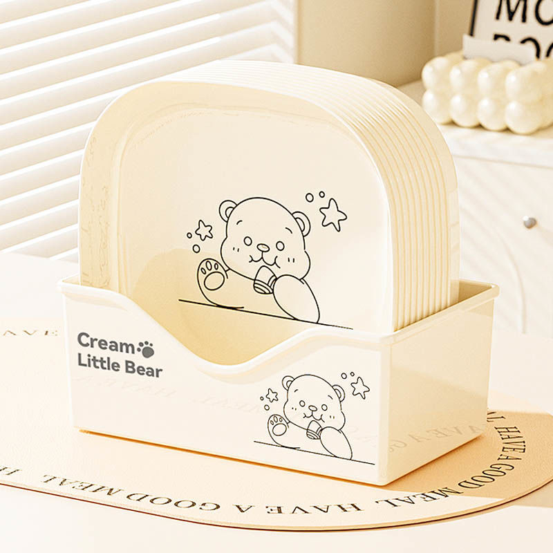 Πλαστικό ορθογώνιο πιάτο με μοτίβο χαριτωμένου αρκούδου, σχεδιασμός σε ιαπωνικό στυλ; δυνατότητα εκτύπωσης λογότυπου.