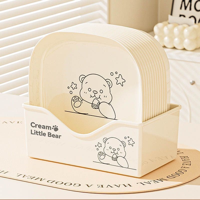 Πλαστικό ορθογώνιο πιάτο με μοτίβο χαριτωμένου αρκούδου, σχεδιασμός σε ιαπωνικό στυλ; δυνατότητα εκτύπωσης λογότυπου.