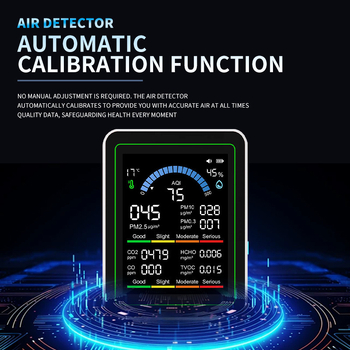 10-az-1-ben otthoni levegődetektor Mt13: CO2 400-5000 ppm, formaldehid, TVOC, CO, hőmérséklet és páratartalom - 5V tápegység