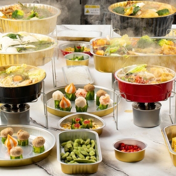 Σετ μιας χρήσης για καυτό φαγητό με βάση από αλουμινόχαρτο — δεν κατάλληλο για φούρνο μικροκυμάτων, εκτύπωση λογότυπου, Άδεια Yue XK16-204-01508