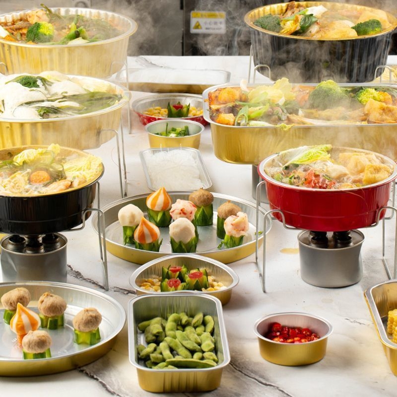 Σετ μιας χρήσης για καυτό φαγητό με βάση από αλουμινόχαρτο — δεν κατάλληλο για φούρνο μικροκυμάτων, εκτύπωση λογότυπου, Άδεια Yue XK16-204-01508