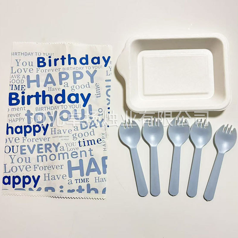 Jednokratni set noža, vilice i tanjura za tortu — plast, biološki razgradljivo, pravokutnog oblika, otisnut logotip, prilagodljiv