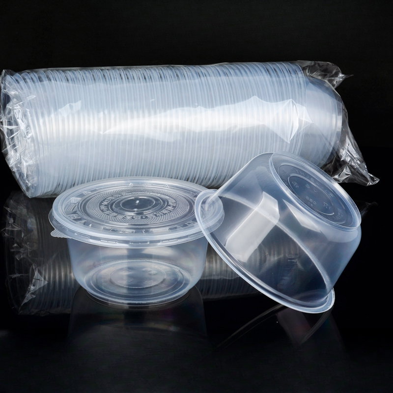 Boluri de supă rotunde din plastic, cu capac, de unică folosință, pentru takeout, nunți și uz casnic | cutie 20–50 bucăți | Non-biodegradabile | Procesare personalizabilă disponibilă