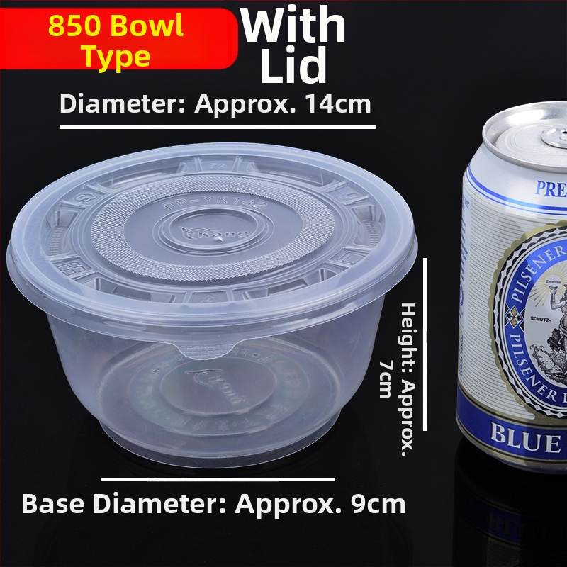 Jednorazové plastové okrúhle misky na polievku s vekom, na donášku a svadobné hostiny, domáce použitie | krabica 20–50 kusov | Nie sú biologicky odbúrateľné | Možnosť prispôsobeného spracovania