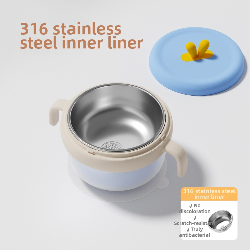 Dječja zdjela od 316 Nerđajućeg čelika, izolirana vodom, s usisnom protiv pada PPSU