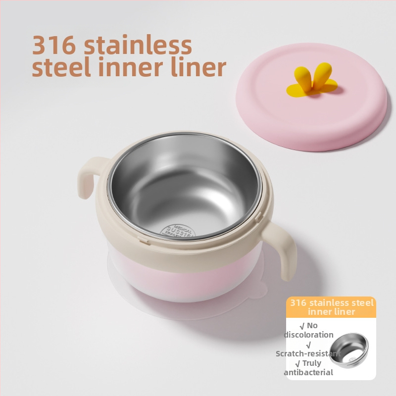 Dječja zdjela od 316 Nerđajućeg čelika, izolirana vodom, s usisnom protiv pada PPSU