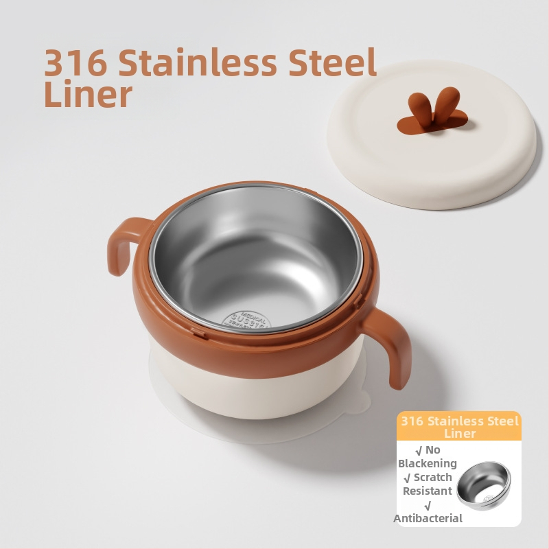 Dječja zdjela od 316 Nerđajućeg čelika, izolirana vodom, s usisnom protiv pada PPSU