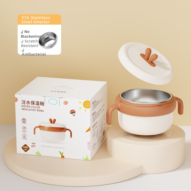 Dječja zdjela od 316 Nerđajućeg čelika, izolirana vodom, s usisnom protiv pada PPSU