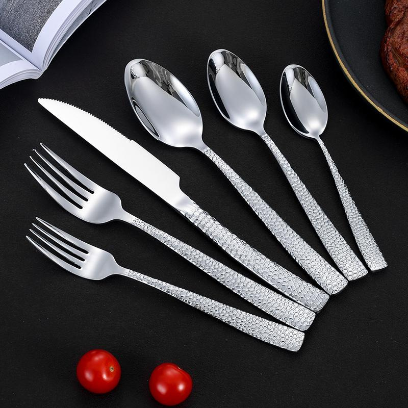 Set western pribora od nehrđajućeg čelika 430 (nož, vilica, žlica) – ručna izrada, ogledni polir, moderan minimalistički stil