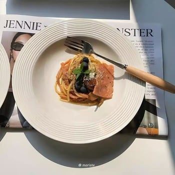 Csontporcelánból készült vacsora tányérkészlet, csíkos mintázat, kínai stílus, egyszerű stílus