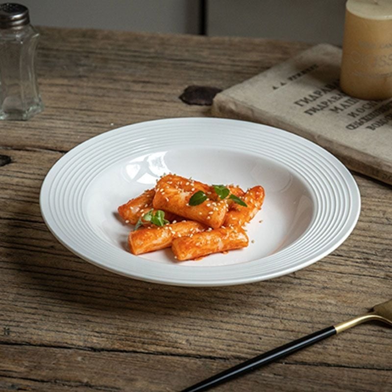 Csontporcelánból készült vacsora tányérkészlet, csíkos mintázat, kínai stílus, egyszerű stílus