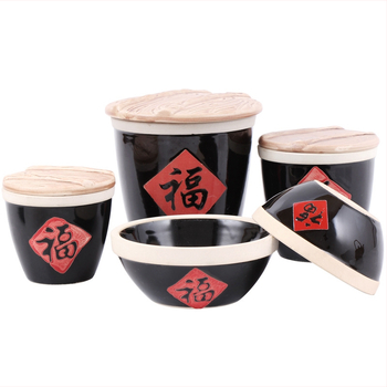 Kerámia tál áldás motívummal, fedővel — gőzölő tál szószok és levesek számára