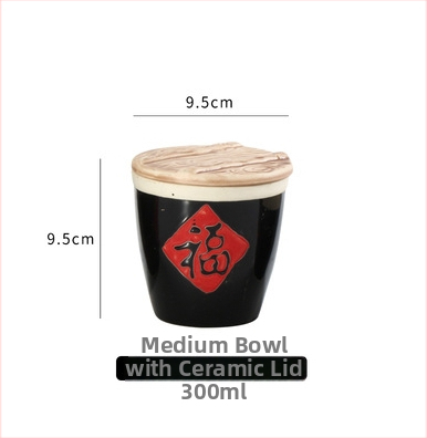 Kerámia tál áldás motívummal, fedővel — gőzölő tál szószok és levesek számára