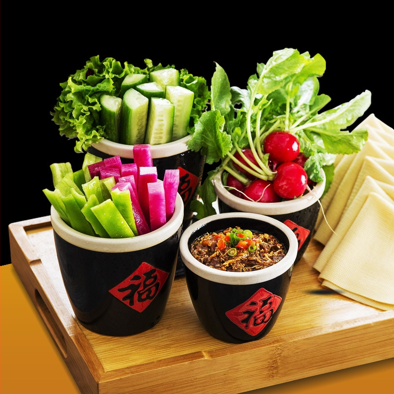 Kerámia tál áldás motívummal, fedővel — gőzölő tál szószok és levesek számára