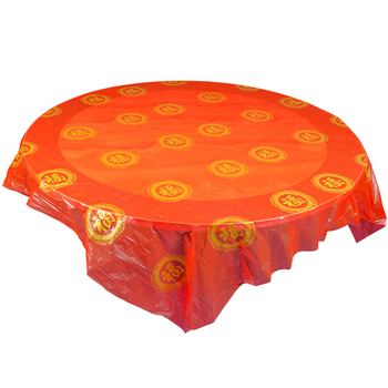 Jednokratni stolnjak za vjenčanje, kružni, plastični, uzorak Fu znakova i sretnih likova, First Green