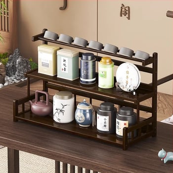 Настолна поставка за чайни аксесоари, бамбук, изработена по чертежи, модел 009, новокитайски стил, без пробиване на дупки