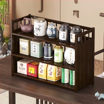 Настолна поставка за чайни аксесоари, бамбук, изработена по чертежи, модел 009, новокитайски стил, без пробиване на дупки