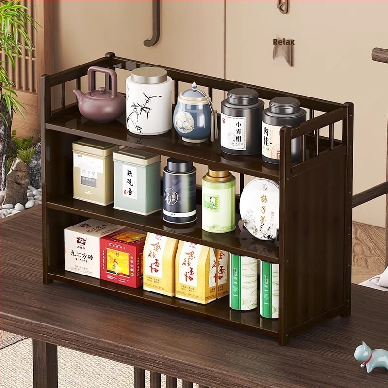 Настолна поставка за чайни аксесоари, бамбук, изработена по чертежи, модел 009, новокитайски стил, без пробиване на дупки