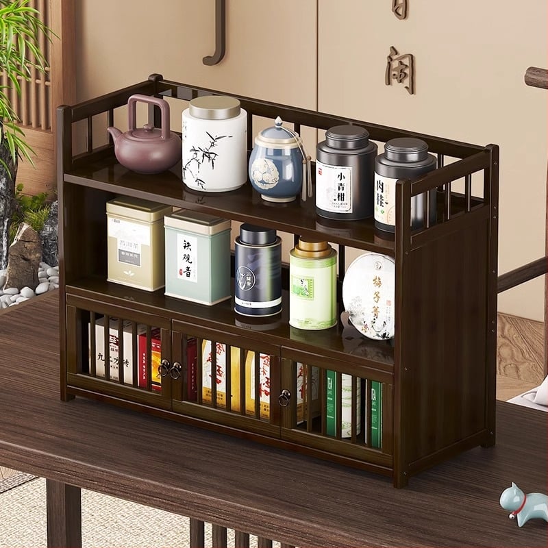 Настолна поставка за чайни аксесоари, бамбук, изработена по чертежи, модел 009, новокитайски стил, без пробиване на дупки