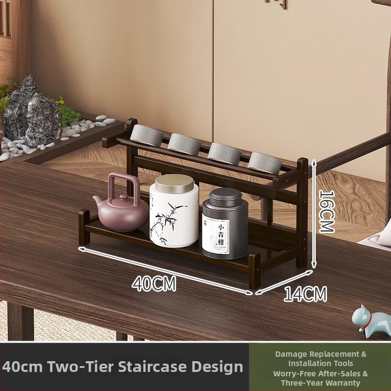 Настолна поставка за чайни аксесоари, бамбук, изработена по чертежи, модел 009, новокитайски стил, без пробиване на дупки