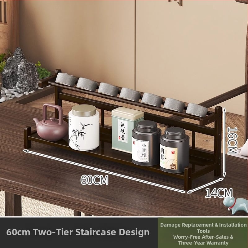 Настолна поставка за чайни аксесоари, бамбук, изработена по чертежи, модел 009, новокитайски стил, без пробиване на дупки