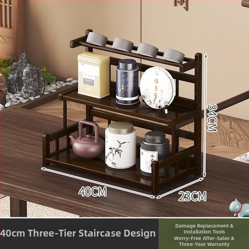 Настолна поставка за чайни аксесоари, бамбук, изработена по чертежи, модел 009, новокитайски стил, без пробиване на дупки