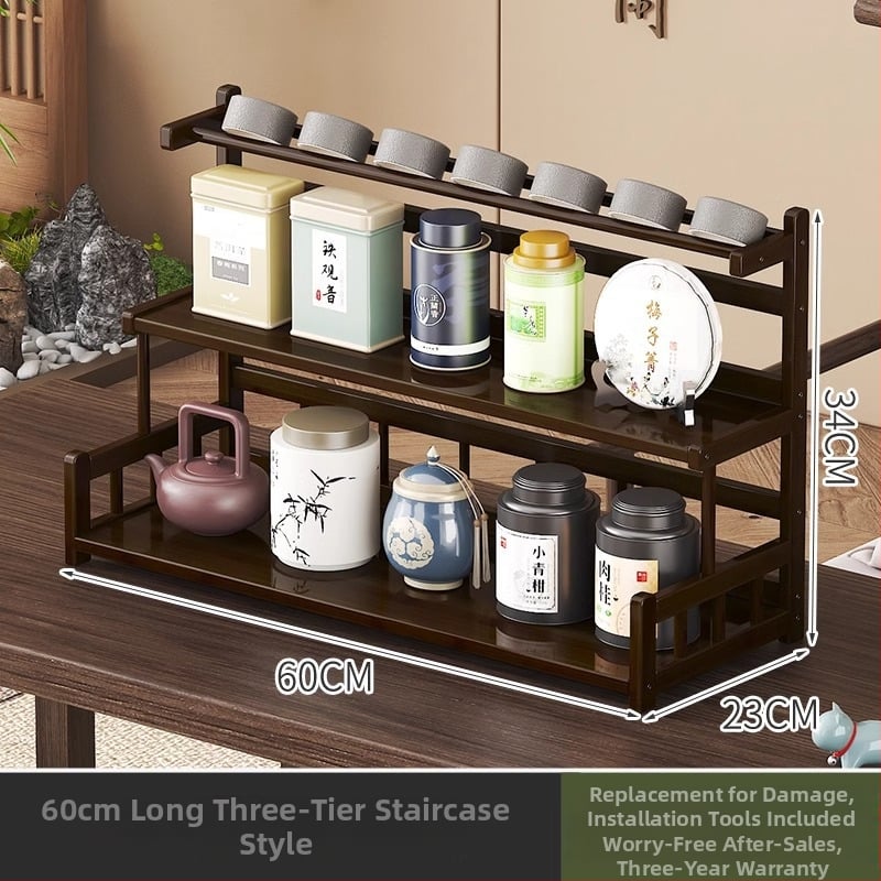 Настолна поставка за чайни аксесоари, бамбук, изработена по чертежи, модел 009, новокитайски стил, без пробиване на дупки