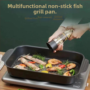 Hal grillező tálca vasból, négyszögletes alakú, többfunkciós, tapadásmentes